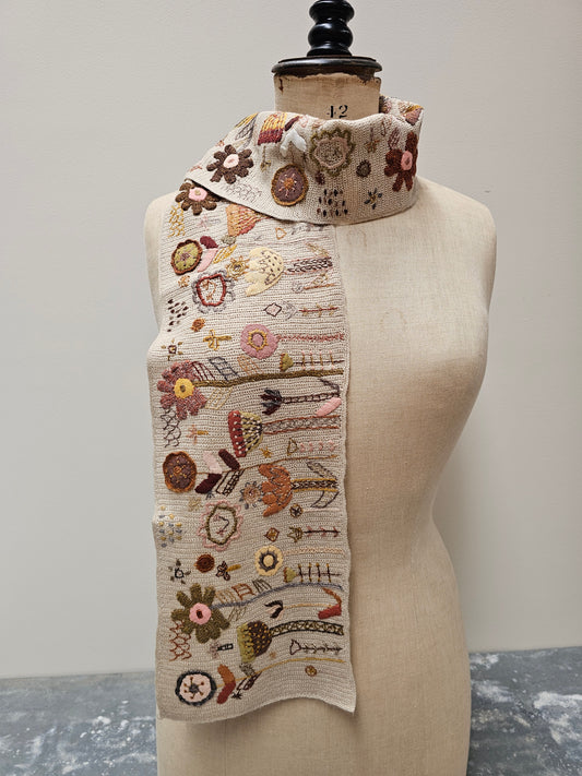 Sophie Digard Garden Scene Crochet Wool Scarf