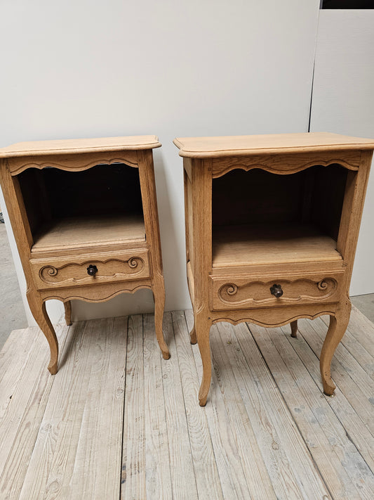 Antique French Pair of Bedside Tables - Raw Finish