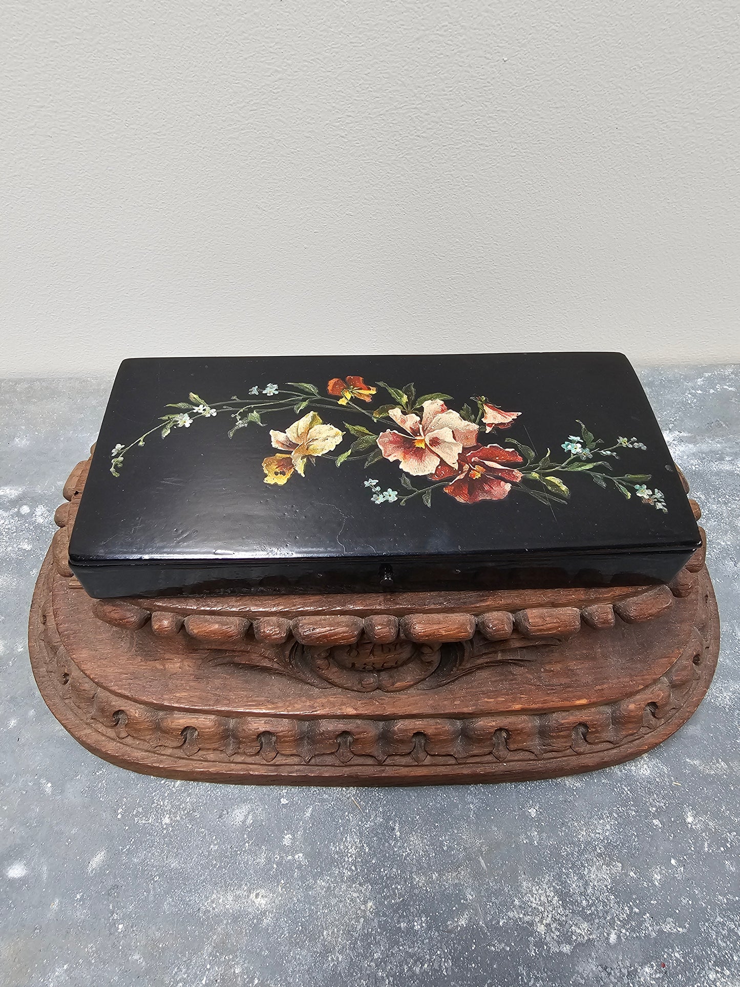 Antique Belgian 'Pansy' Bois de Spa - Laquered Box