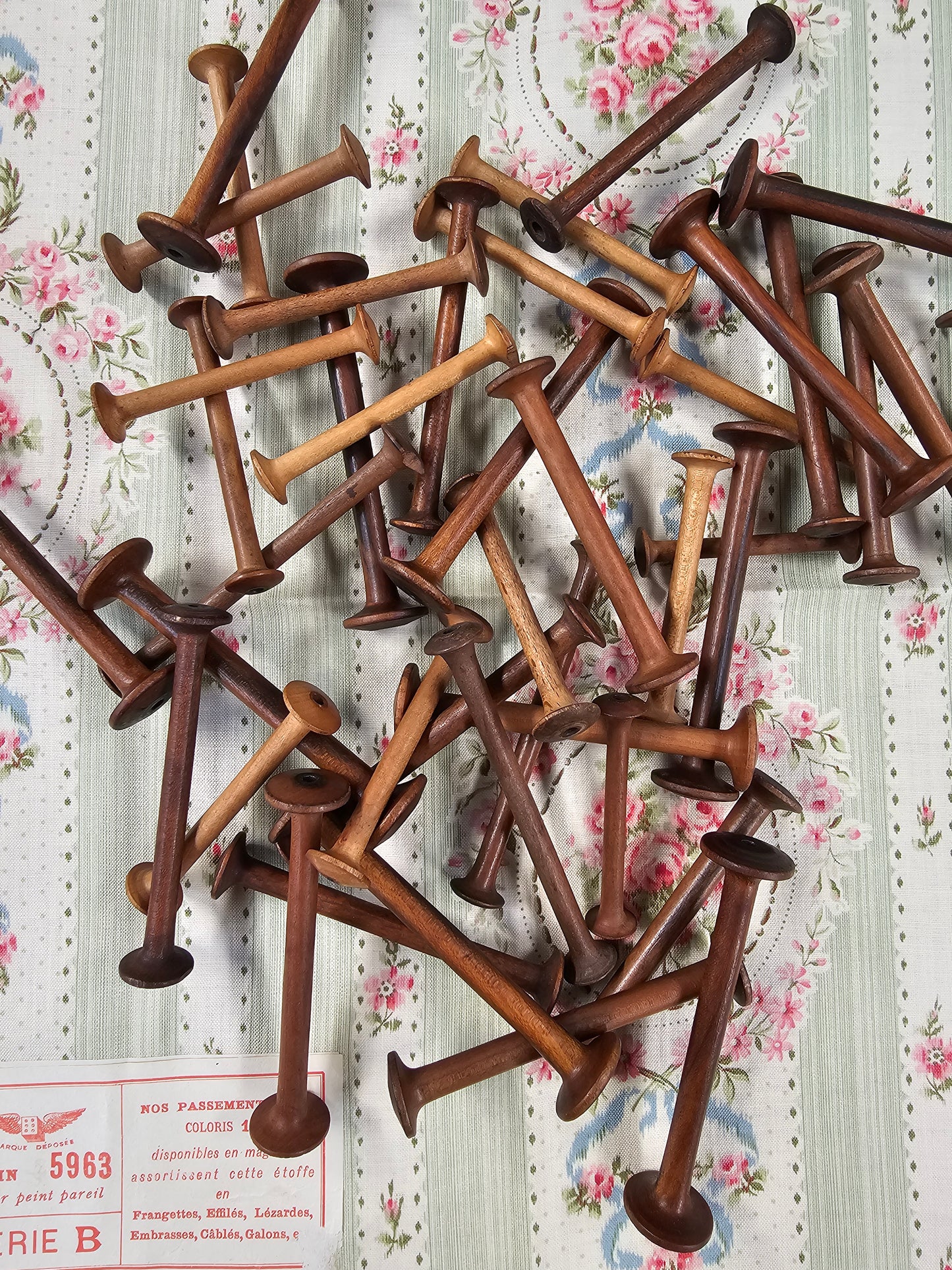 Antique French Wooden Bobbins - Set of 5