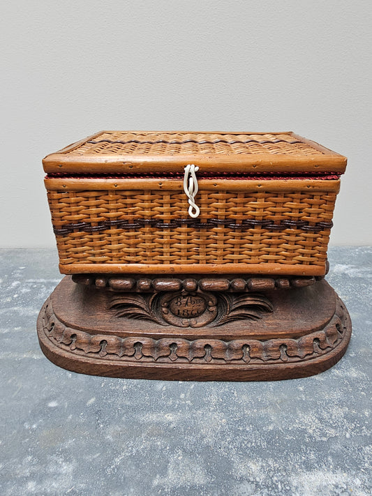 Vintage French Sewing Basket with Raspberry Lining
