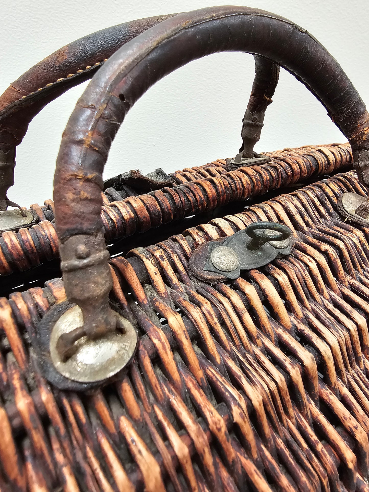 Antique French Cane Basket - Deep Brown