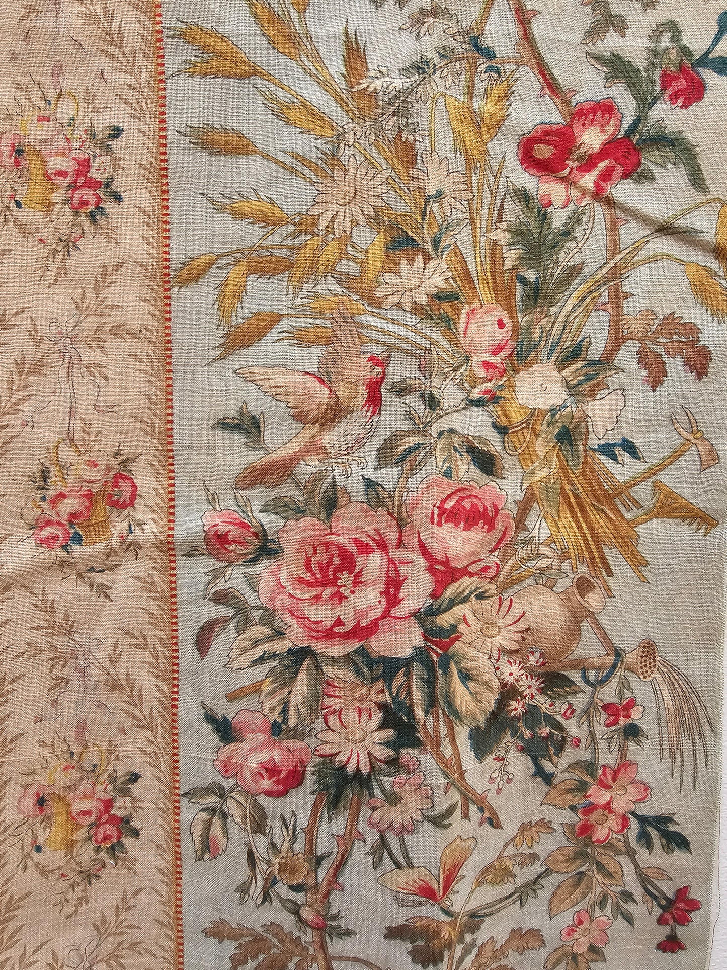 Antique French 'Marie Antoinette' Blue Birds Cotton Panel