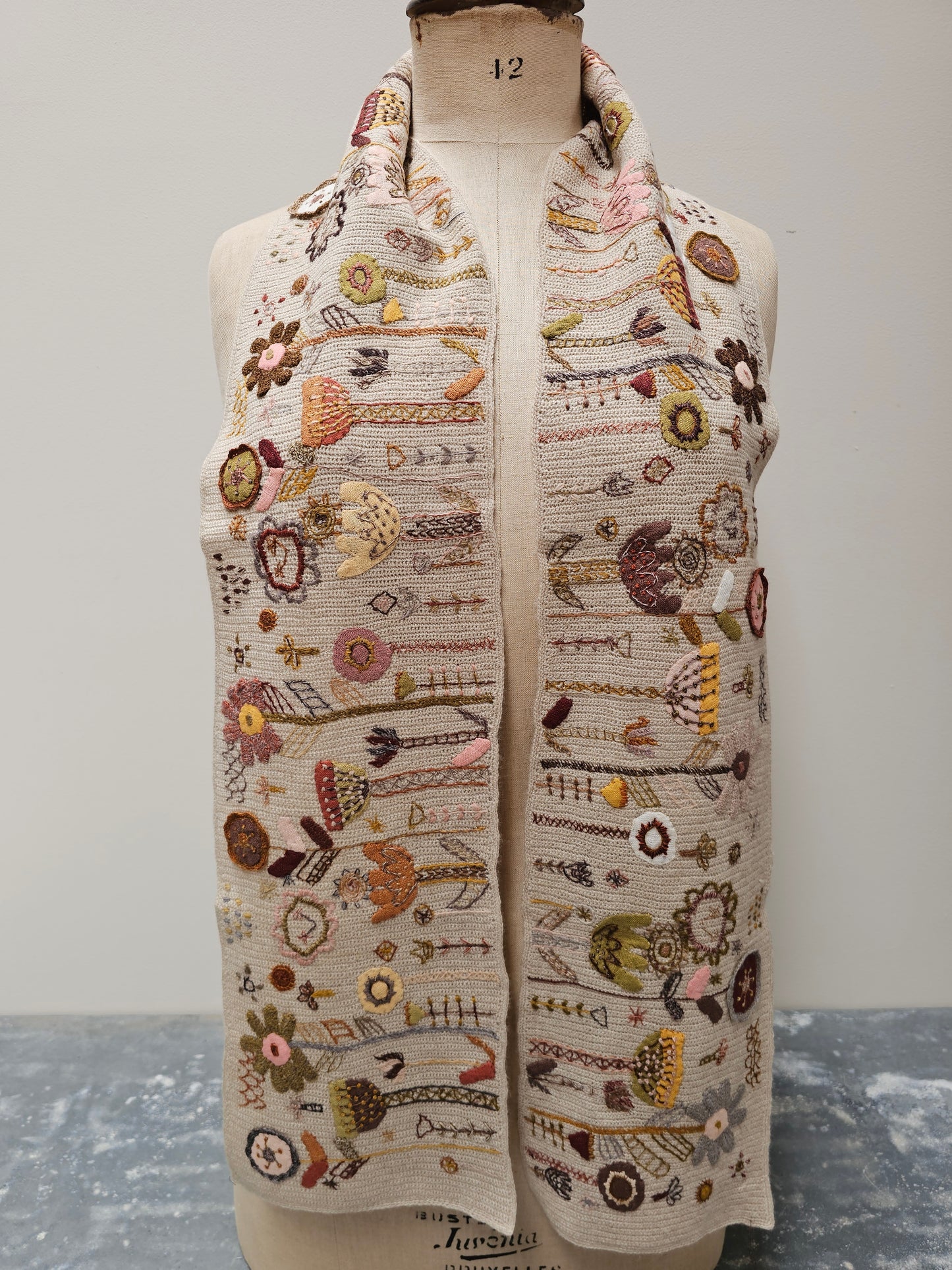 Sophie Digard Garden Scene Crochet Wool Scarf