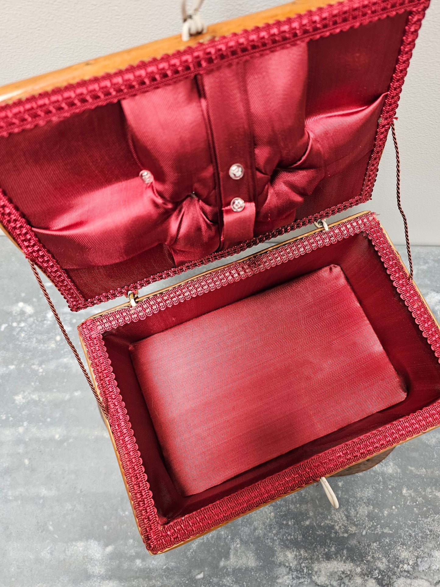 Vintage French Sewing Basket with Raspberry Lining
