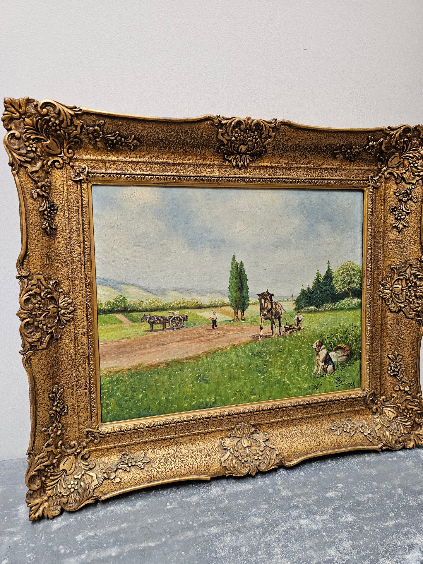Antique European Pastoral Scene Painting - 1936