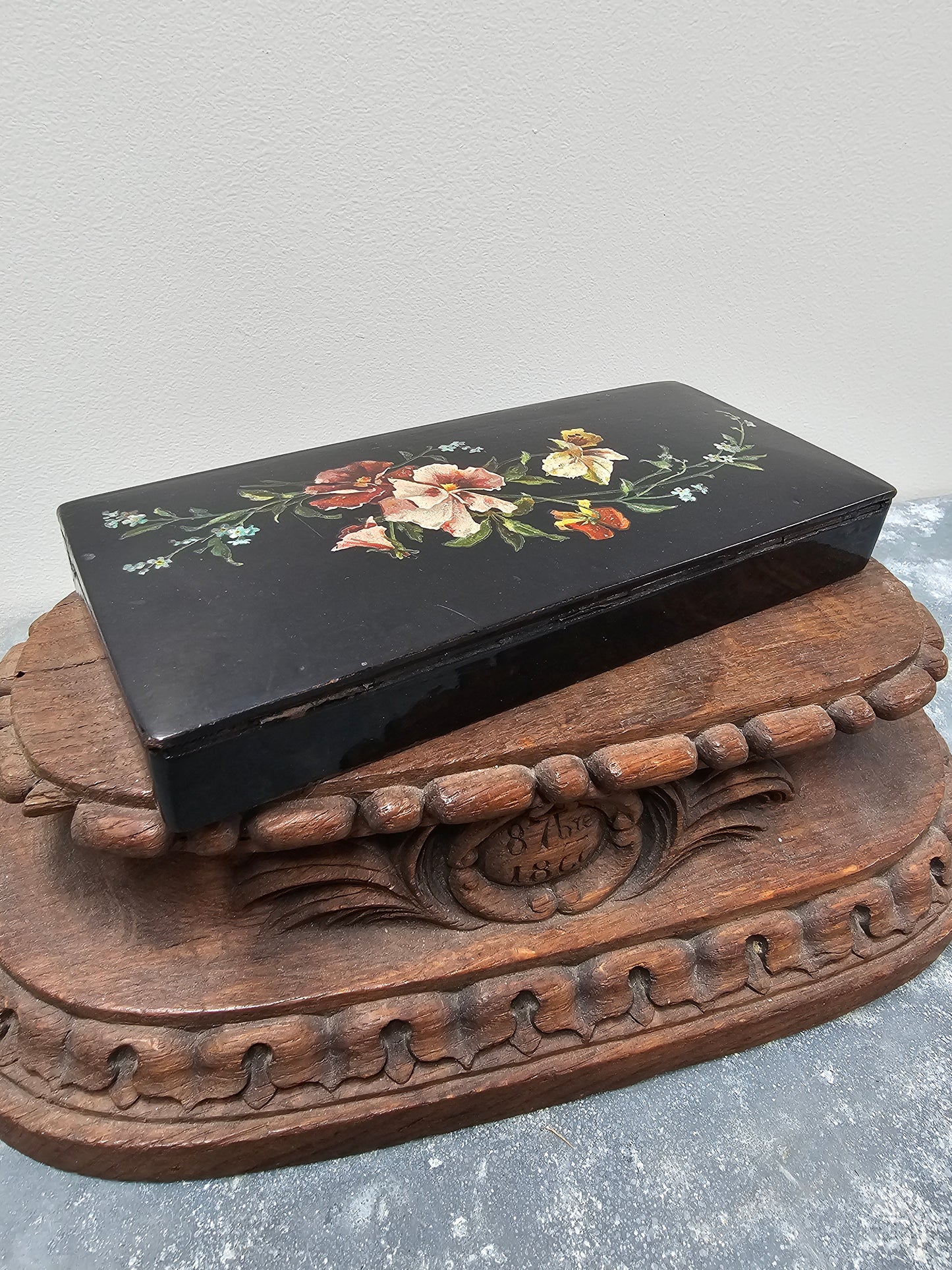 Antique Belgian 'Pansy' Bois de Spa - Laquered Box