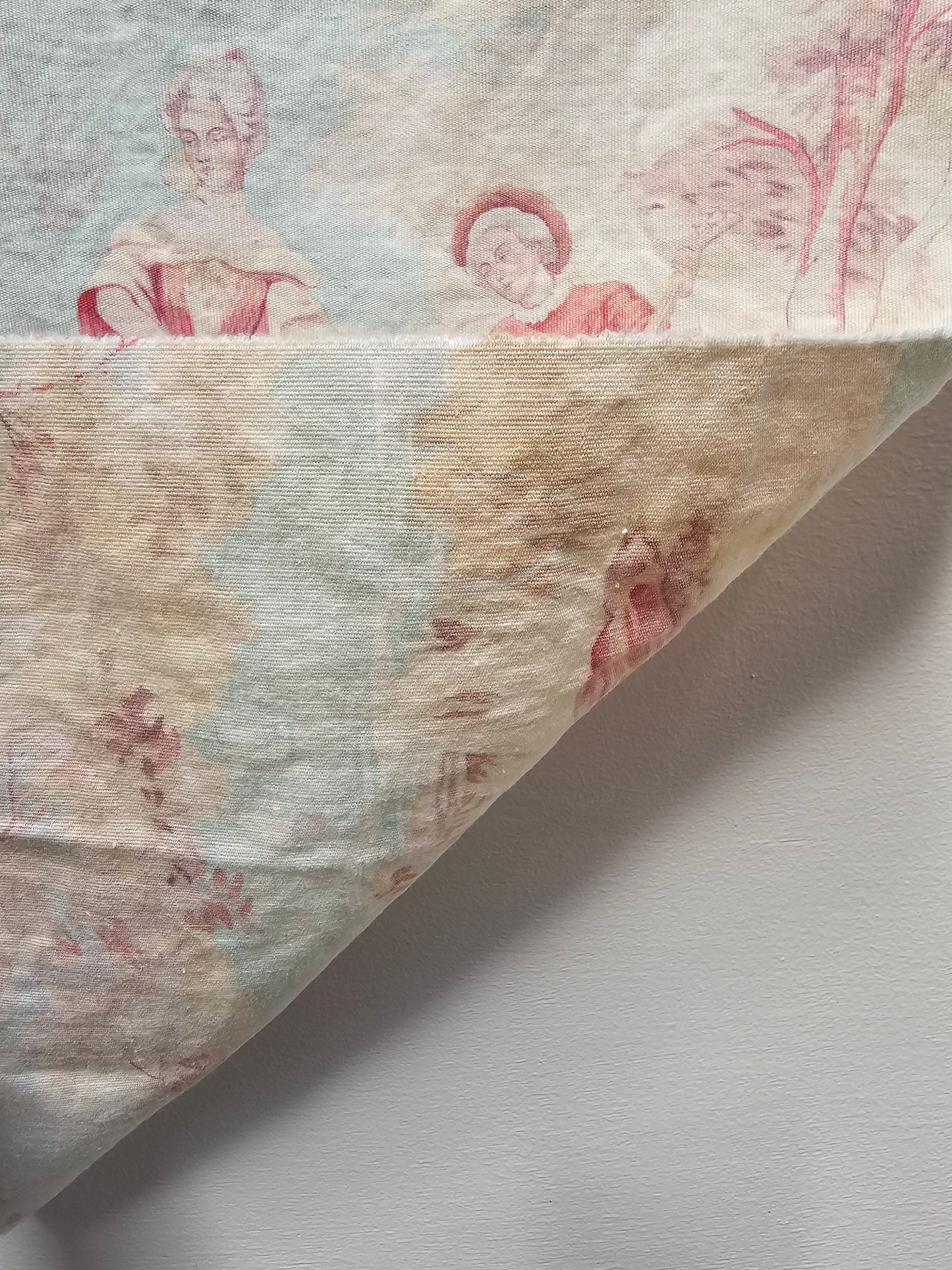 Antique French Pastel Toile Fabric Cotton Piece