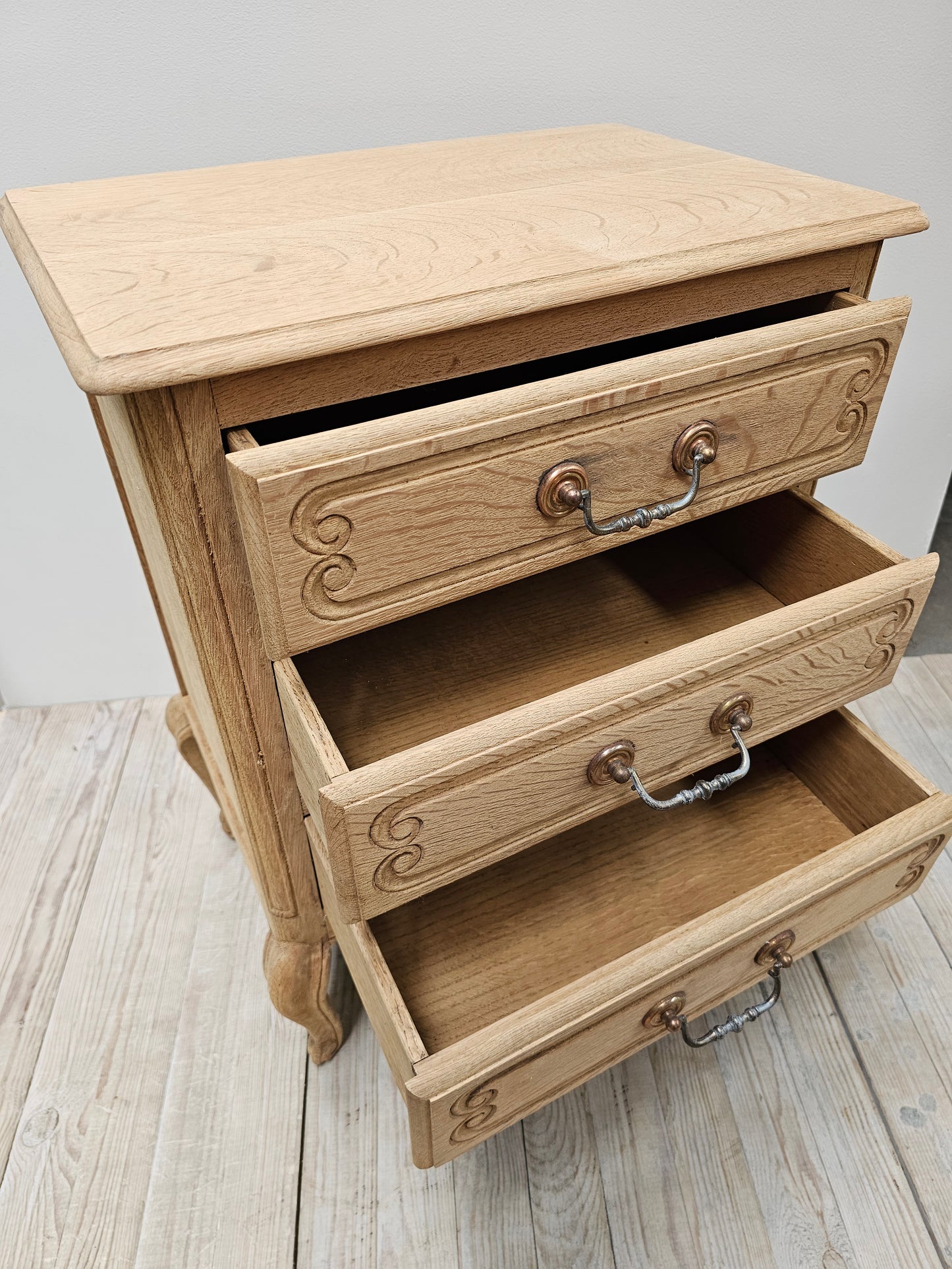 Antique French Petite 3 Drawer Side Table - Raw Finish