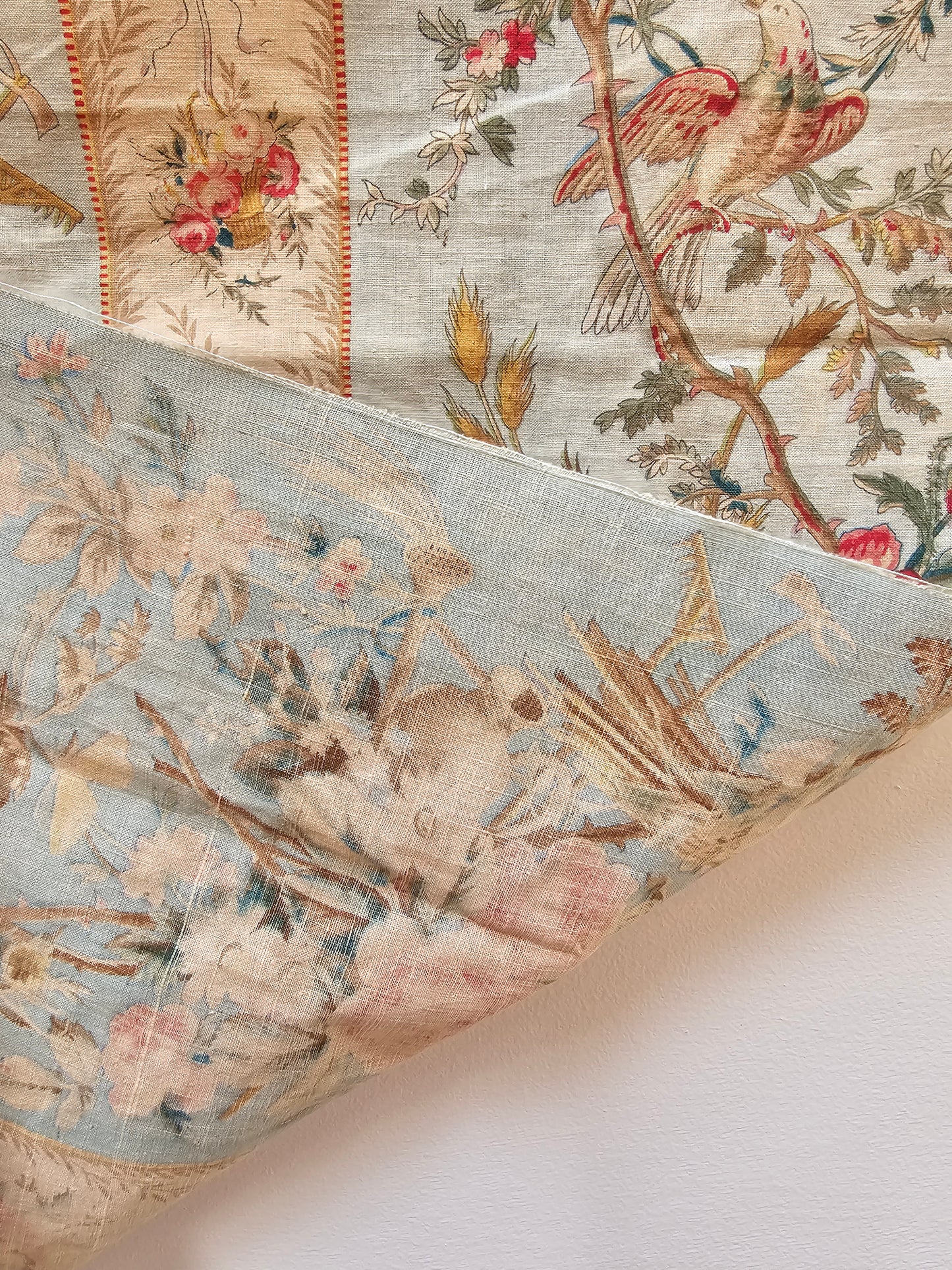 Antique French 'Marie Antoinette' Blue Birds Cotton Panel
