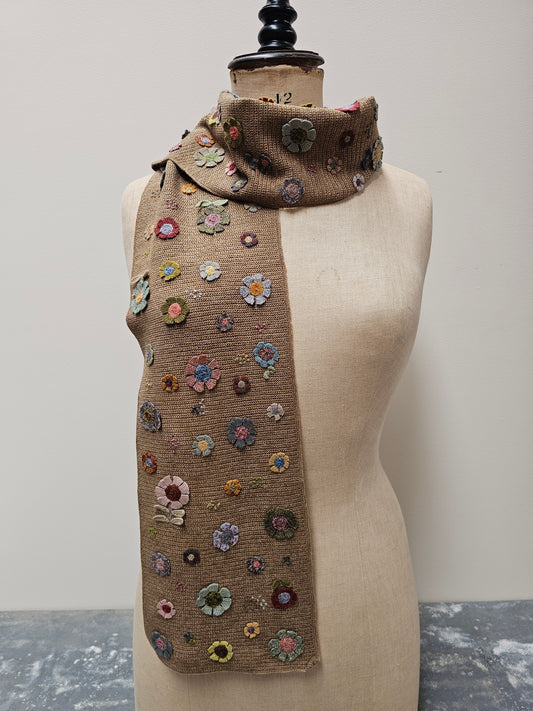 Sophie Digard Floral Latte Crochet Wool Scarf