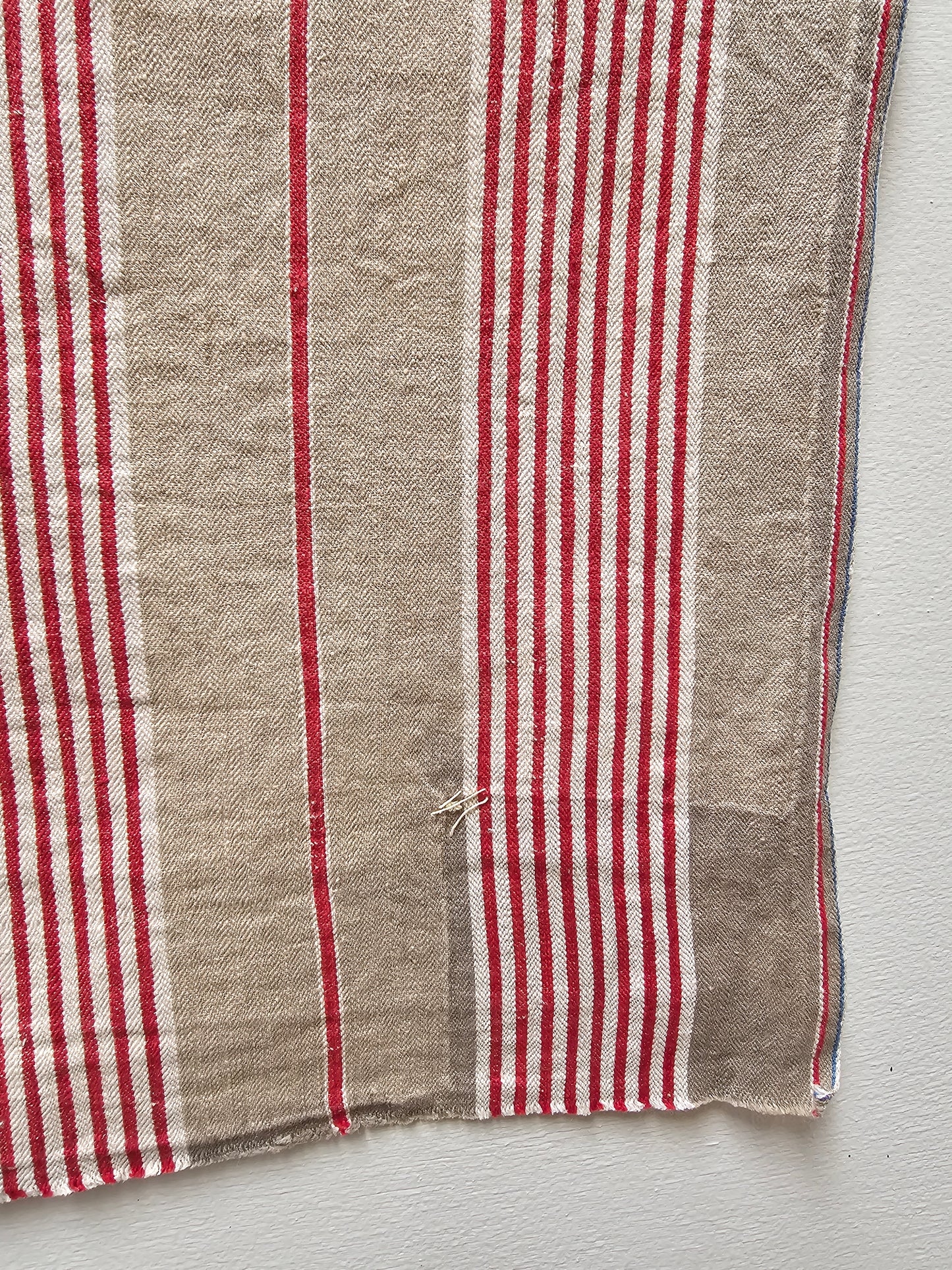 Antique French Red & Taupe Ticking Stripe Fabric Cotton Piece 40x50cm
