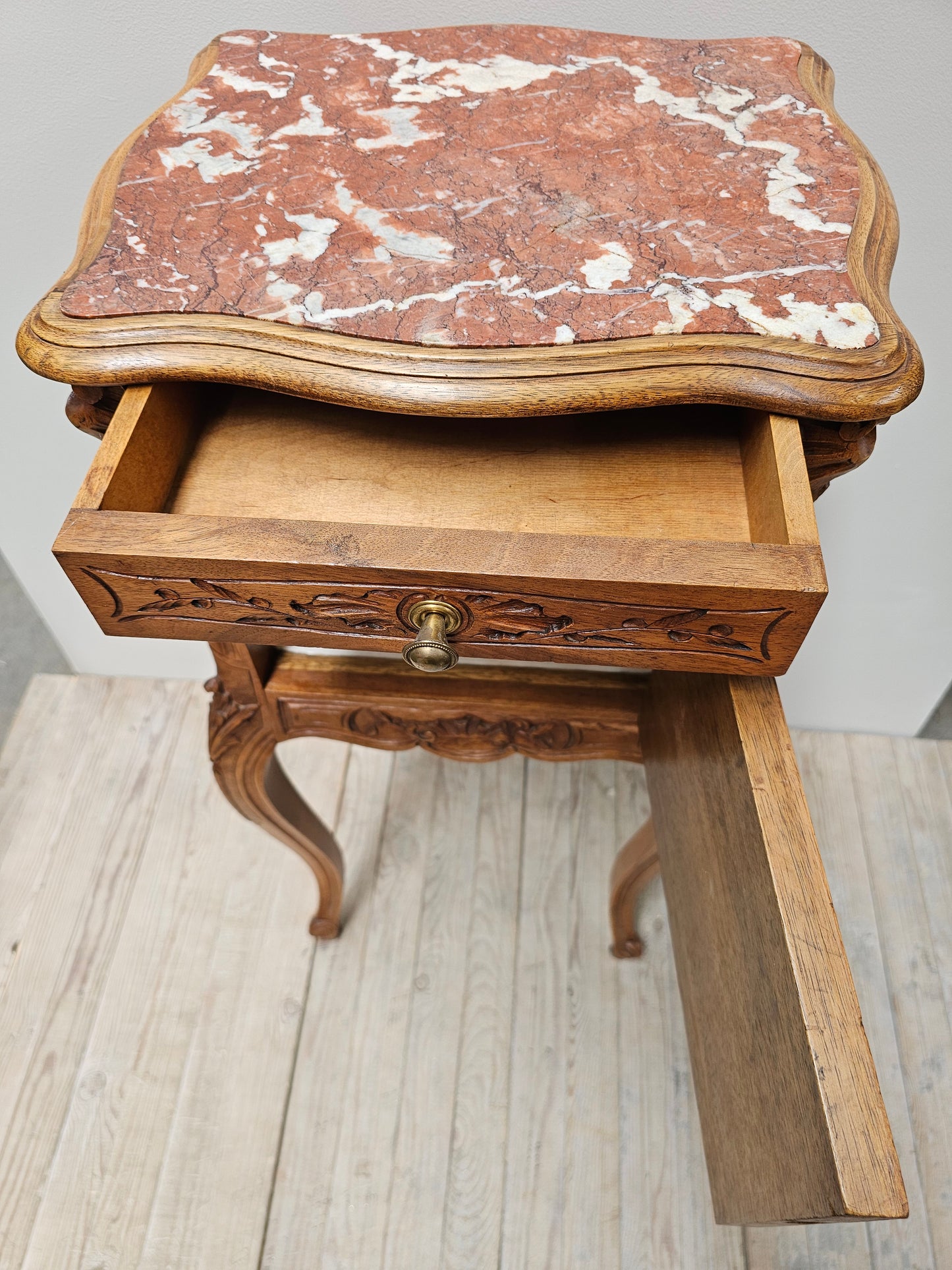 Antique French Louis XV Marble Top Bedside Table