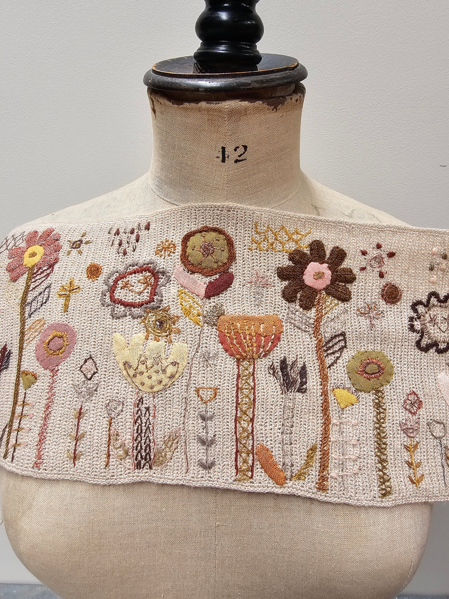 Sophie Digard Garden Scene Crochet Wool Scarf