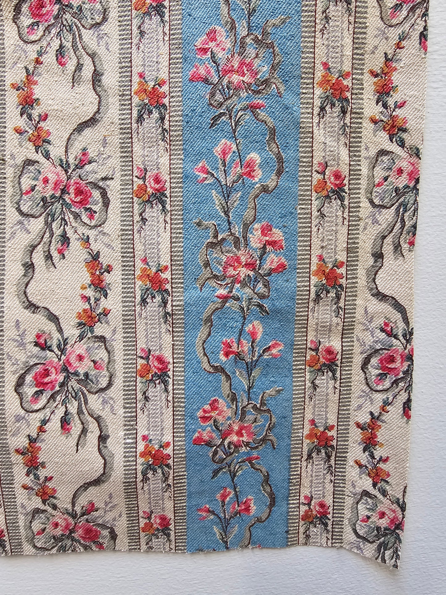 Antique French 'Marie Antoinette' Floral Stripe Cotton Panel