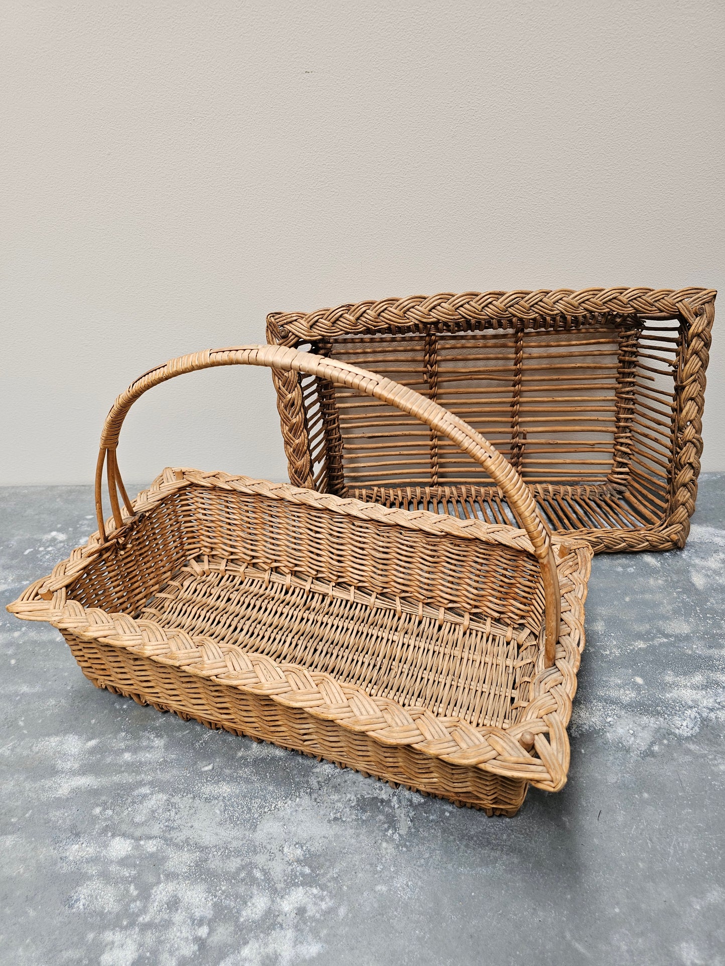 Antique French Pair of Woven Cane Baskets