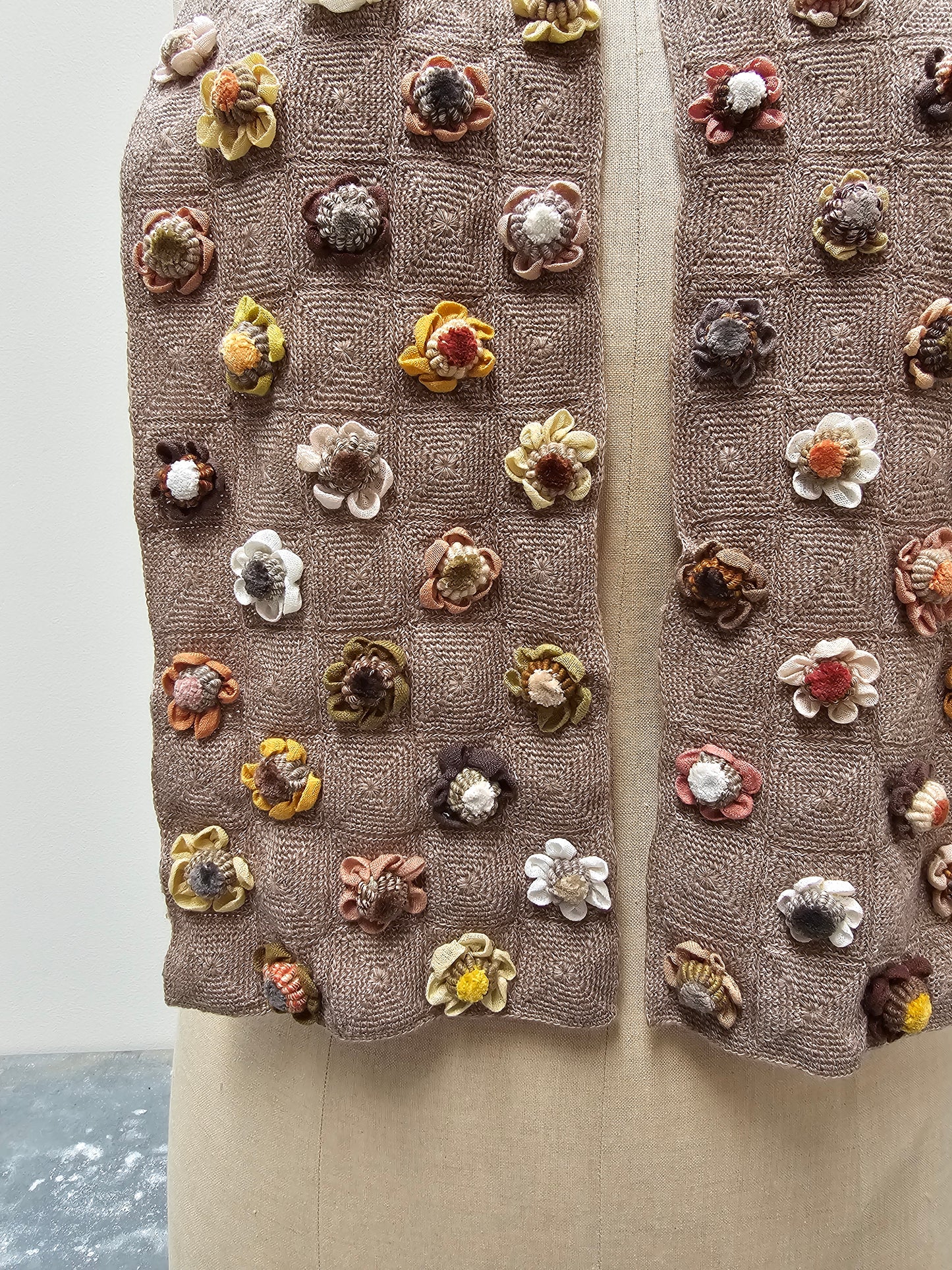 Sophie Digard Mushroom Crochet Wool Scarf with Velvet Flowers