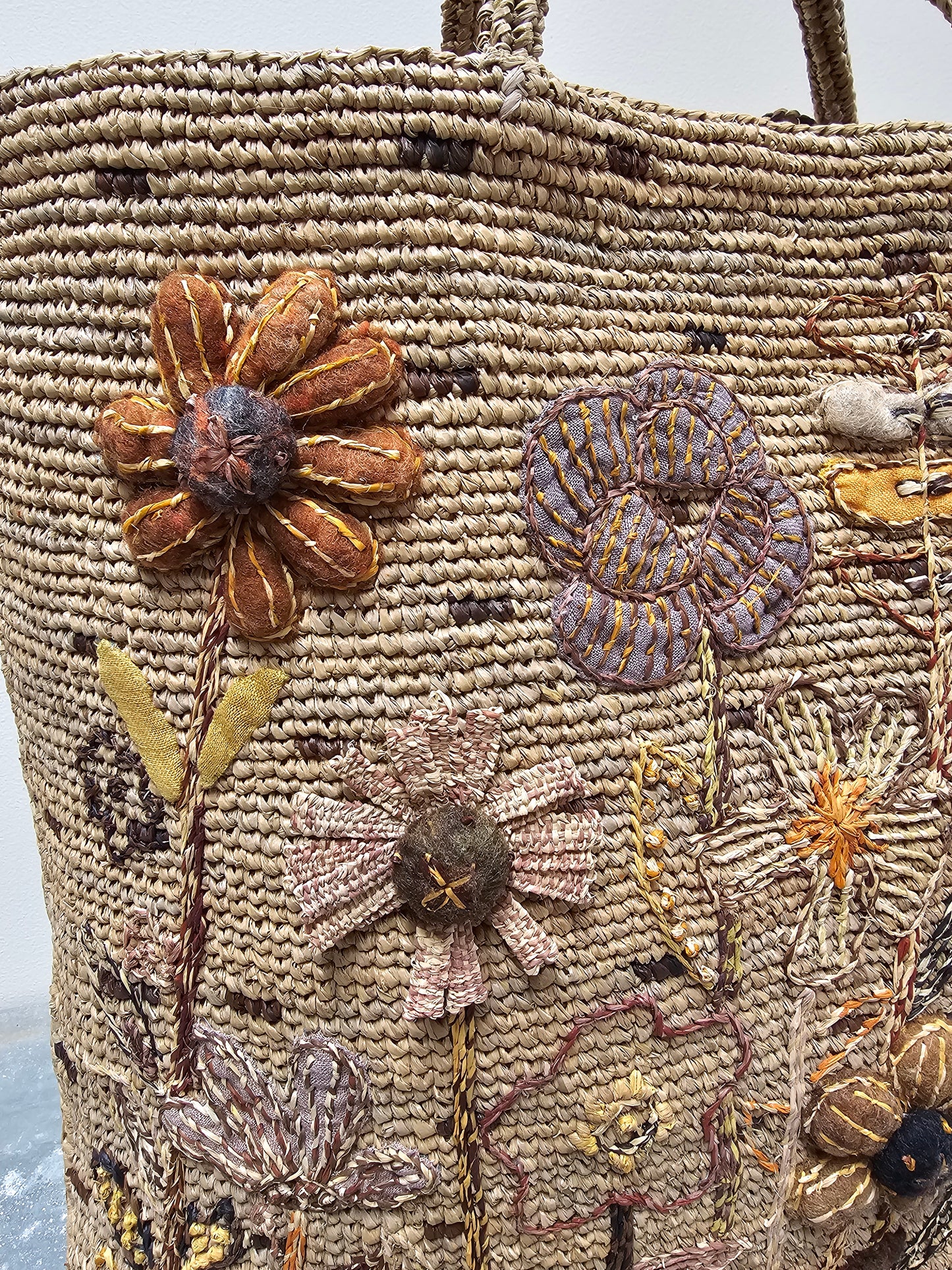 Sophie Digard Large Ecru Raffia Flower Garden Bag