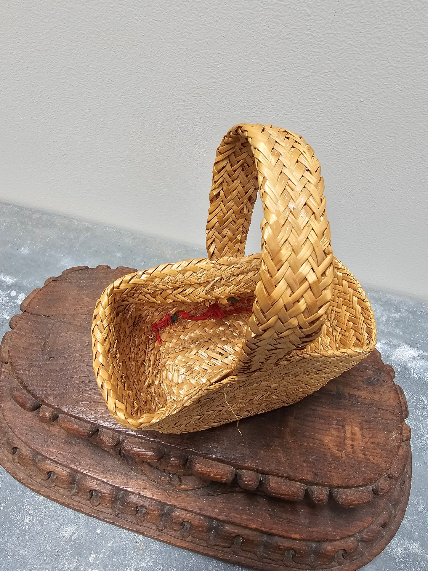 Vintage French Petite Cherry Raffia Basket