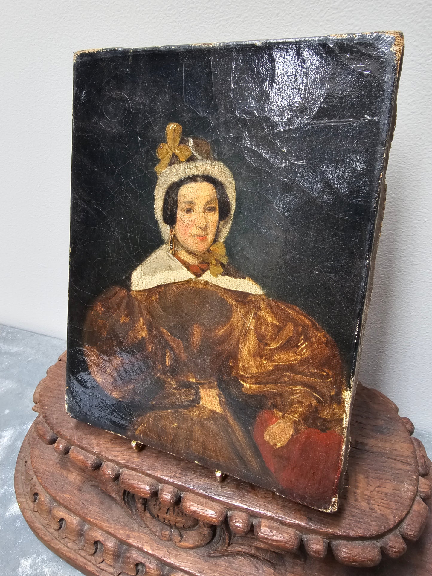 Antique French Noble Lady Petite Portrait Painting