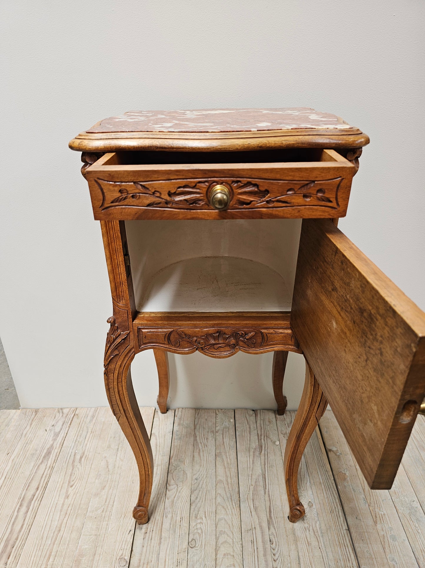 Antique French Louis XV Marble Top Bedside Table