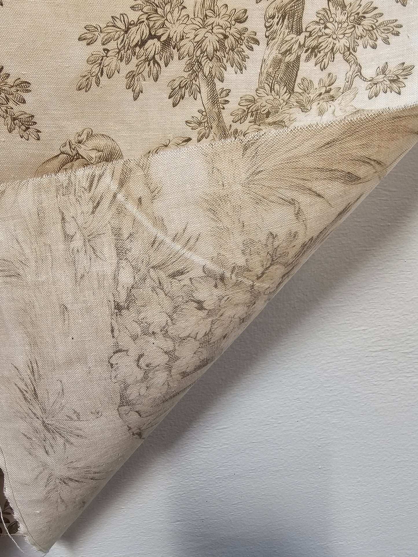 Antique French 'Love Song' Green Toile Fabric Cotton Piece