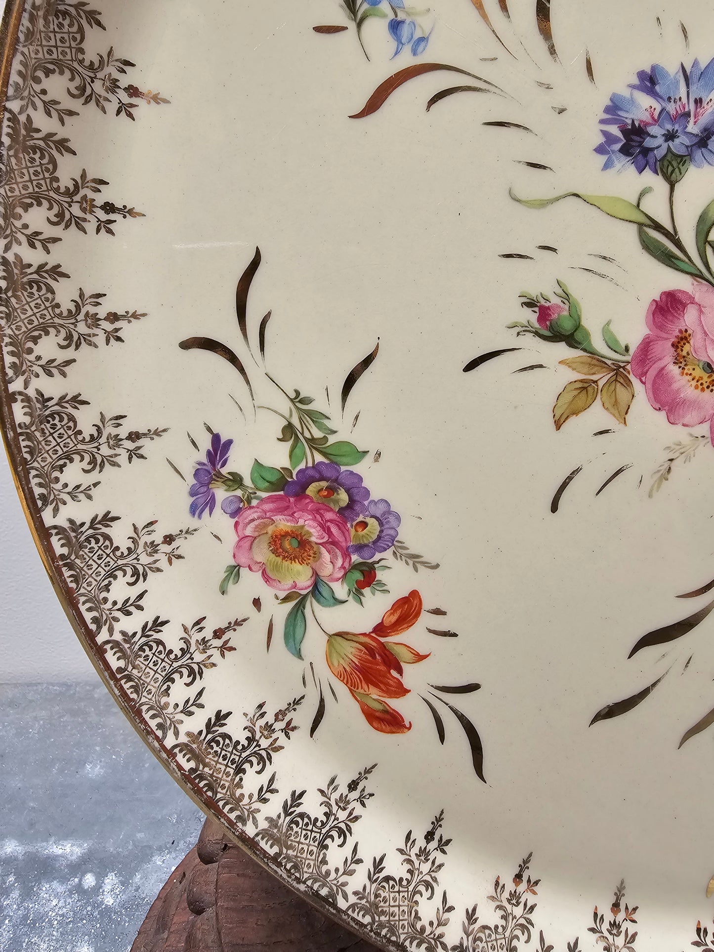 Antique French Floral & Gilt Serving Platter