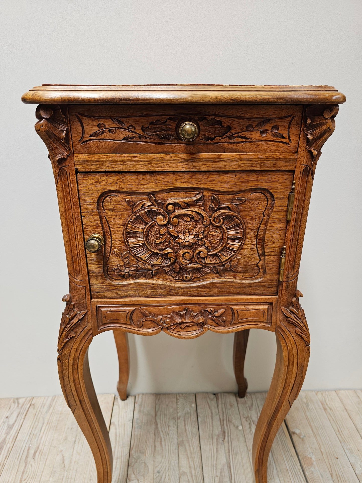 Antique French Louis XV Marble Top Bedside Table