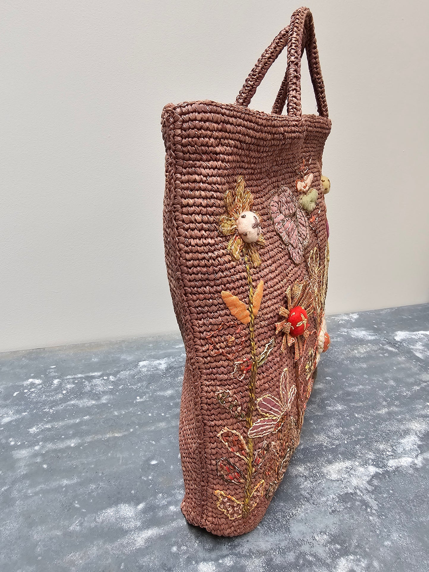 Sophie Digard Large Pink Raffia Flower Garden Bag