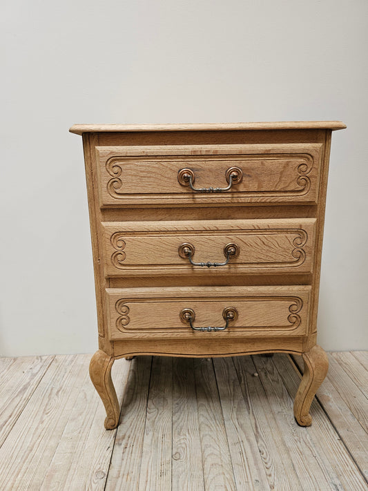 Antique French Petite 3 Drawer Side Table - Raw Finish