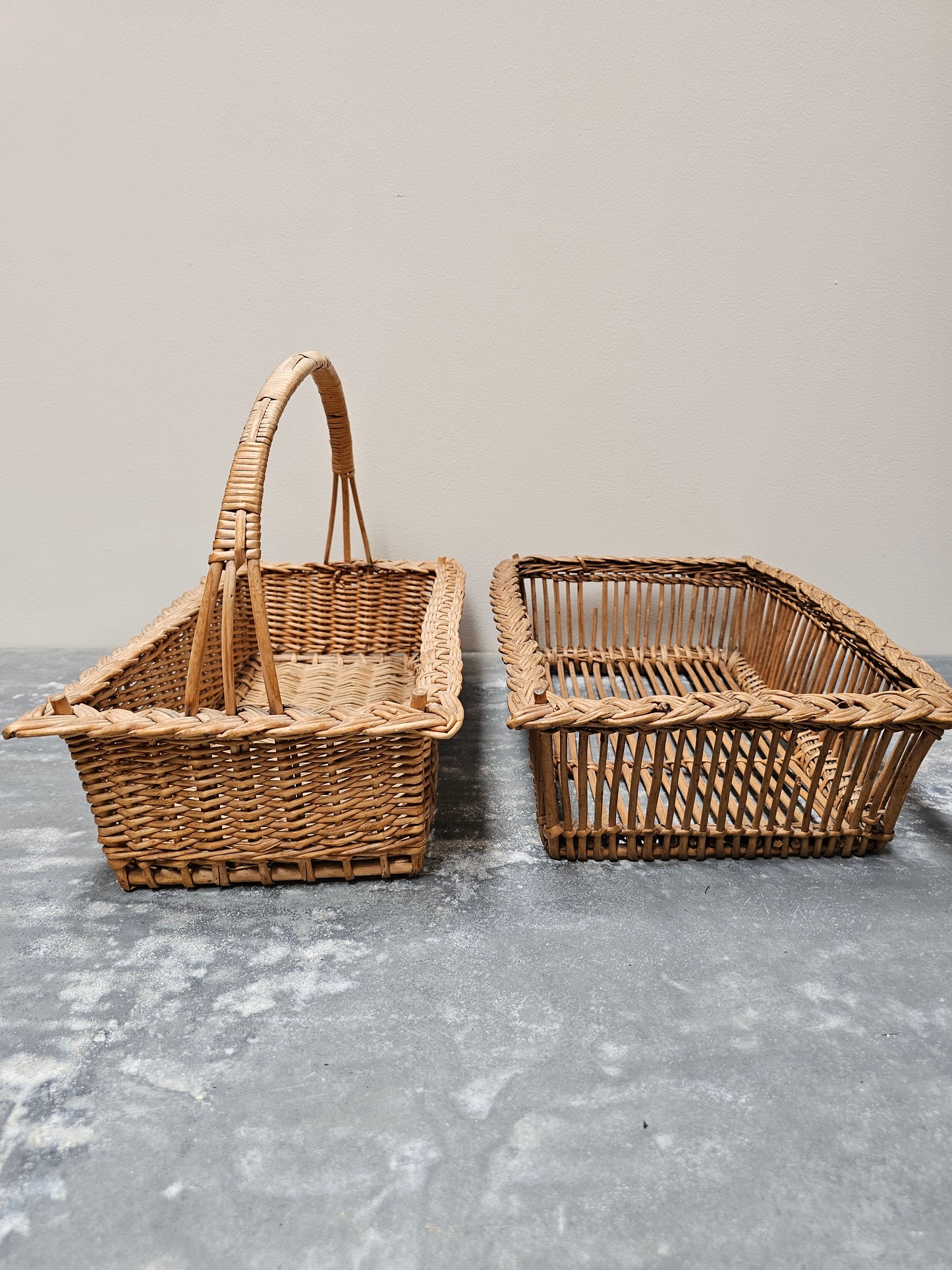 Antique French Pair of Woven Cane Baskets