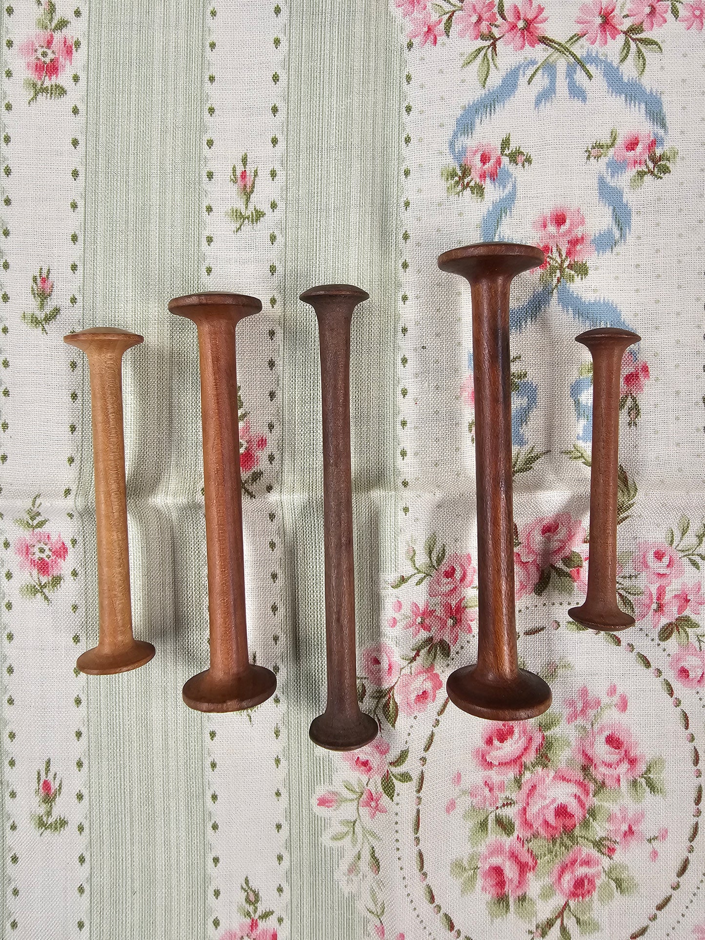 Antique French Wooden Bobbins - Set of 5