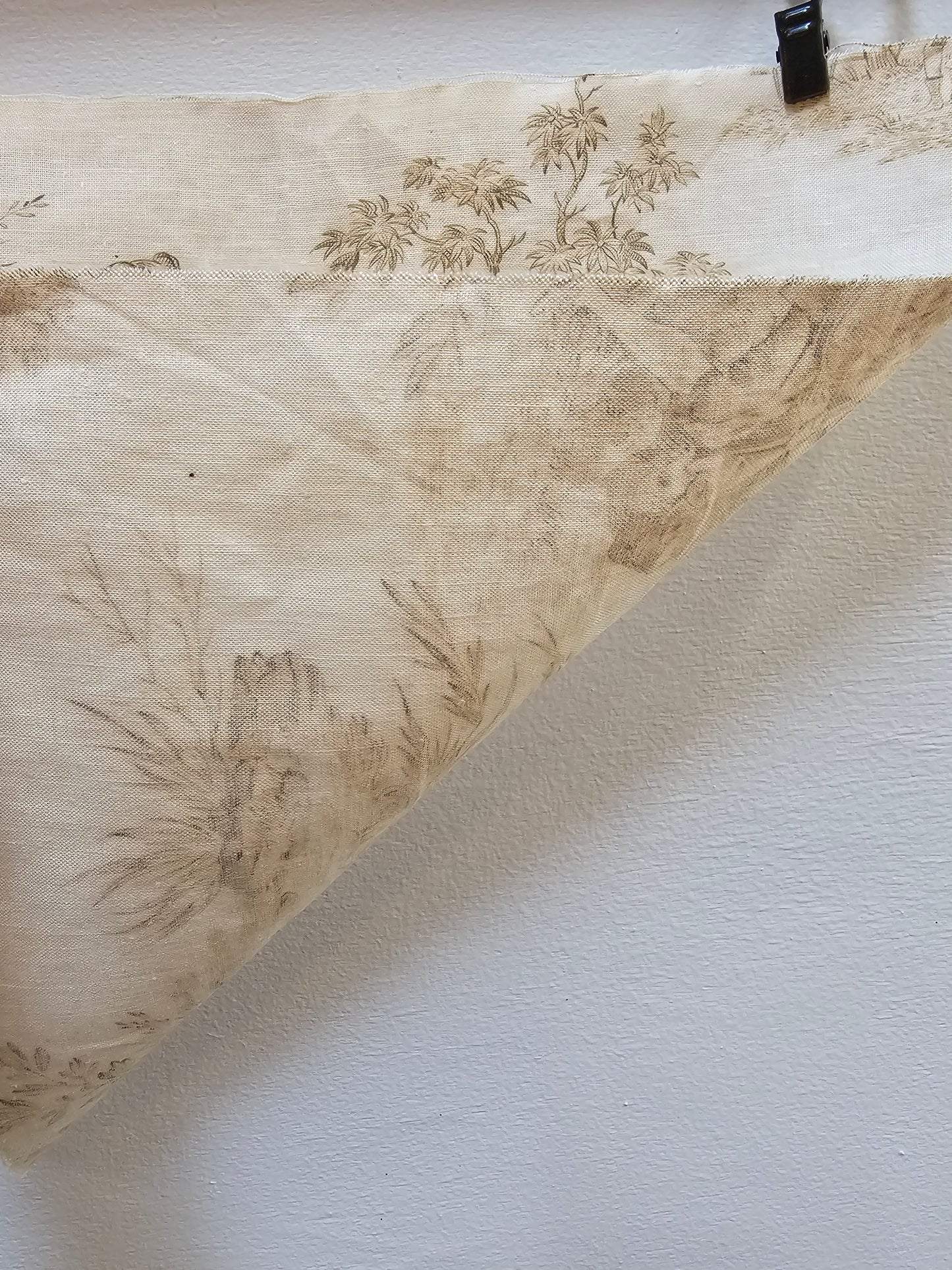 Antique French 'Hoop Game' Green Toile Fabric Cotton Piece