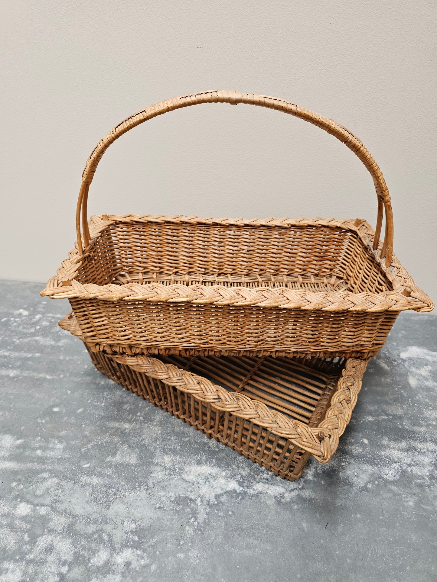 Antique French Pair of Woven Cane Baskets
