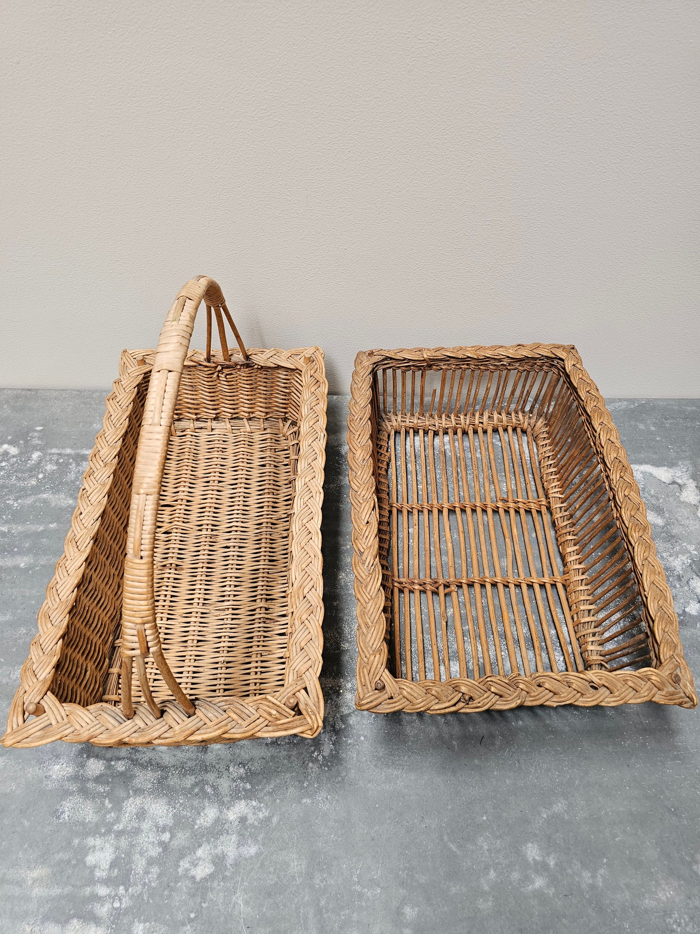 Antique French Pair of Woven Cane Baskets