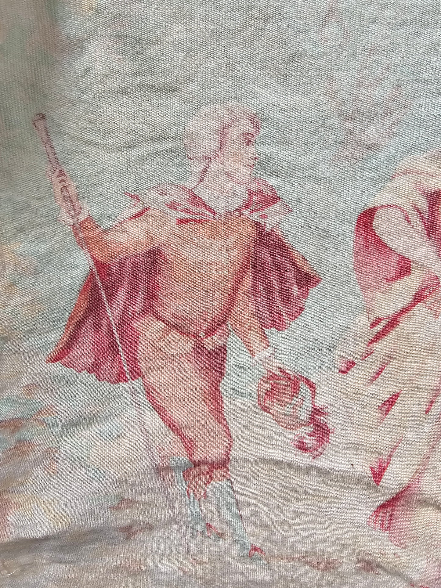 Antique French Pastel Toile Fabric Cotton Piece