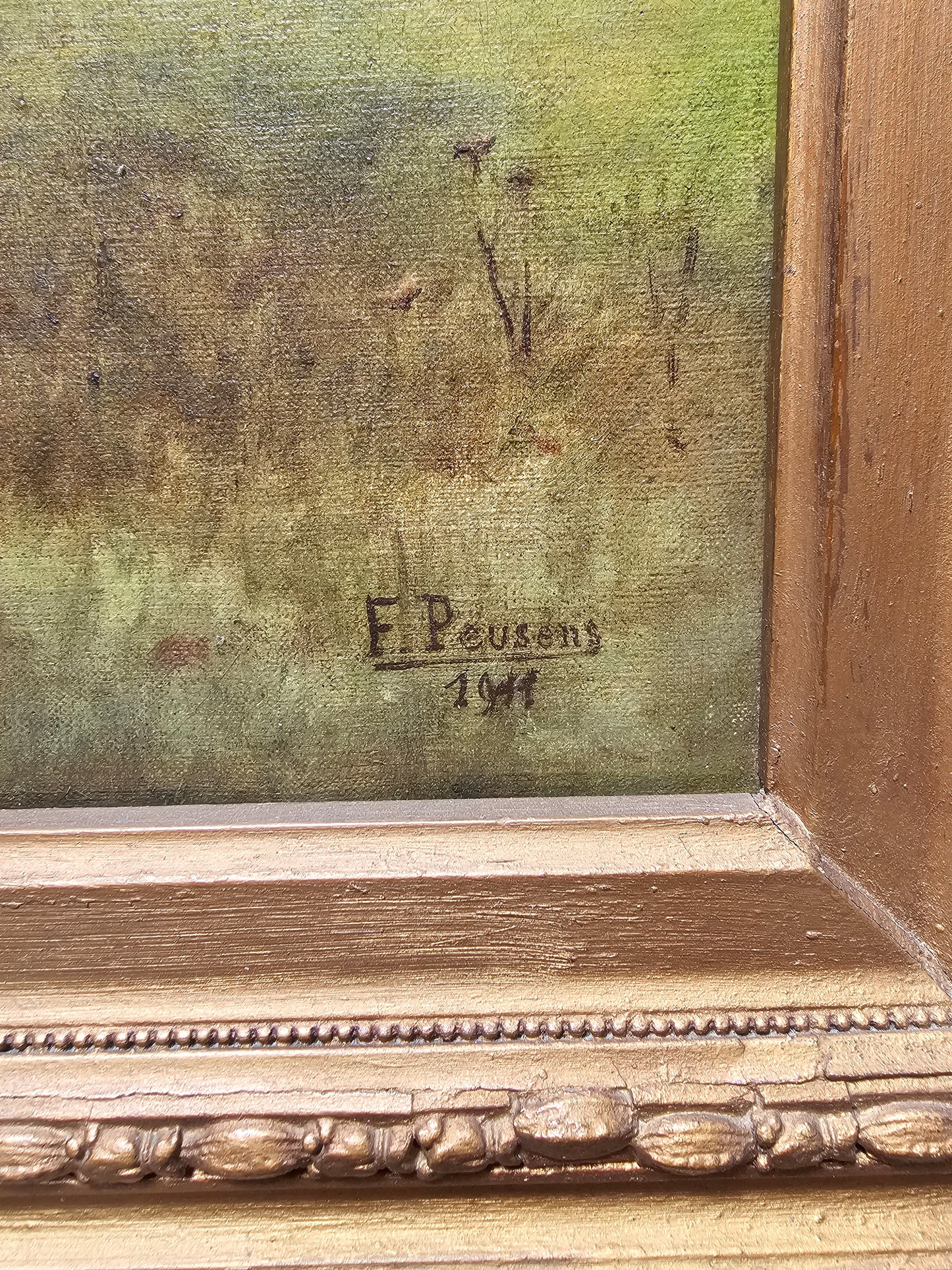 Antique European Framed Forest Scene Painting