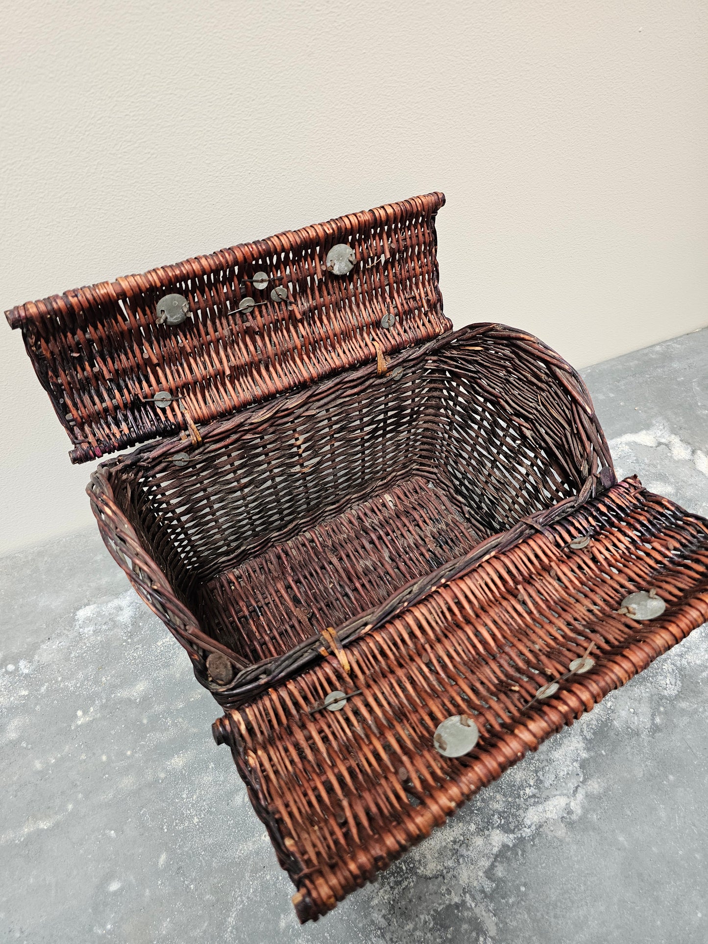 Antique French Cane Basket - Deep Brown
