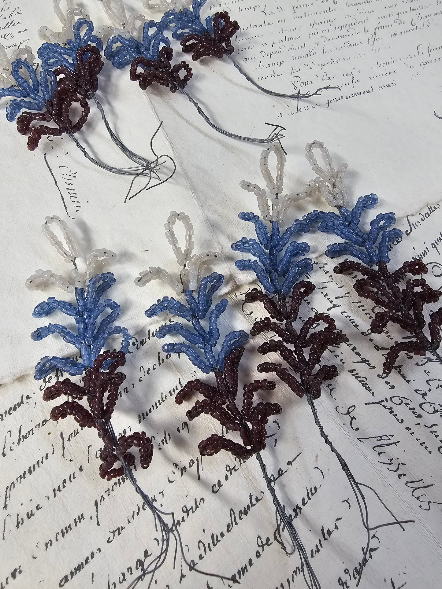 Antique French Glass Beaded Lavendar Bunch