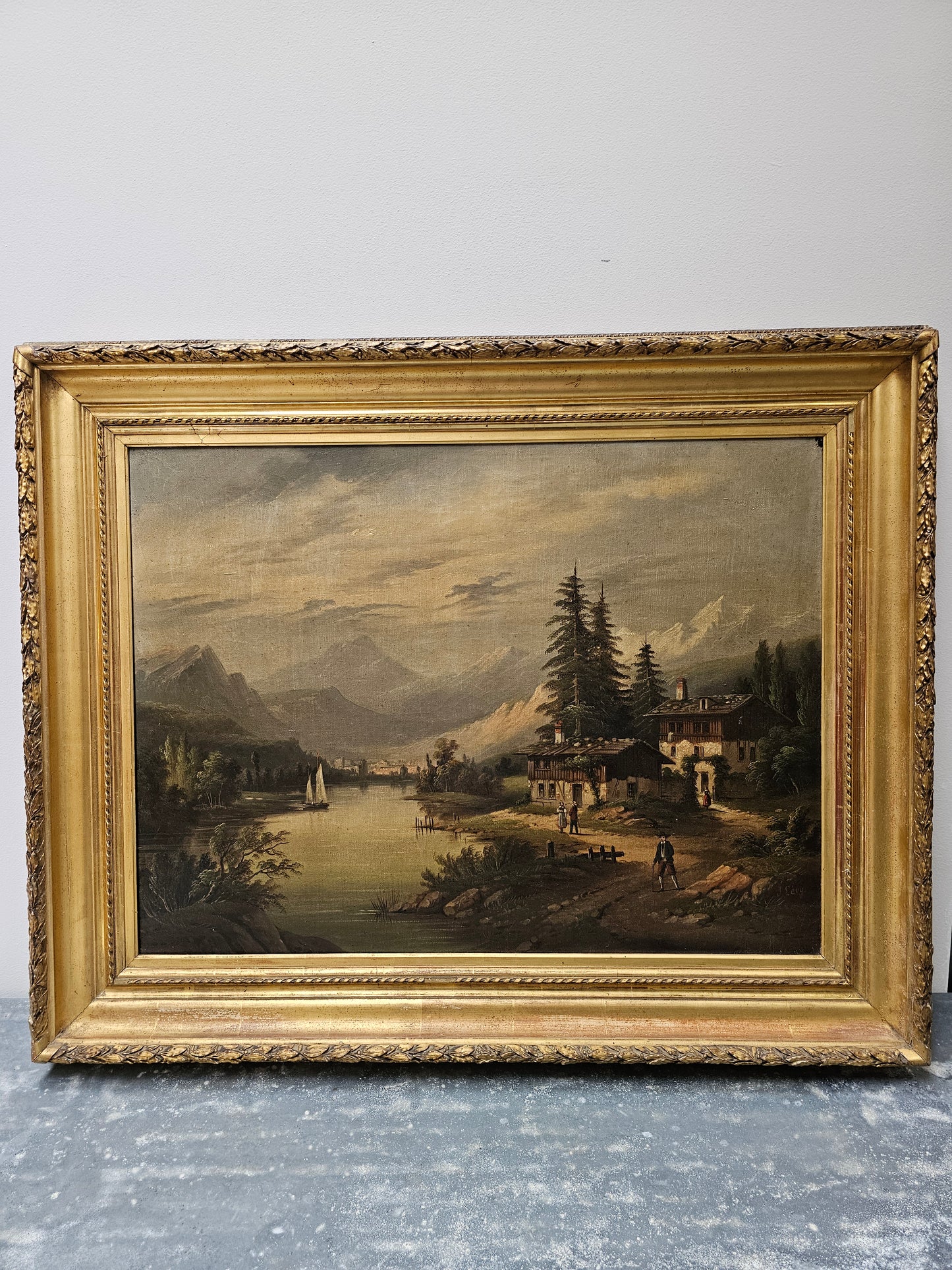 Antique European Mountain Scene Painting