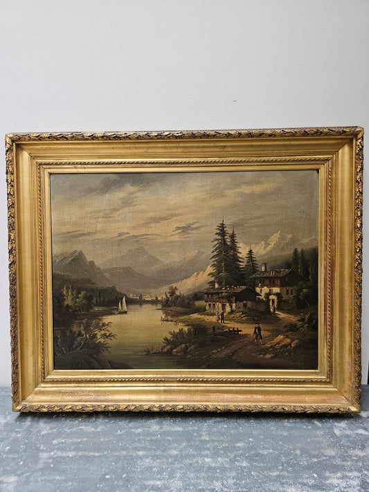 Antique European Mountain Scene Painting