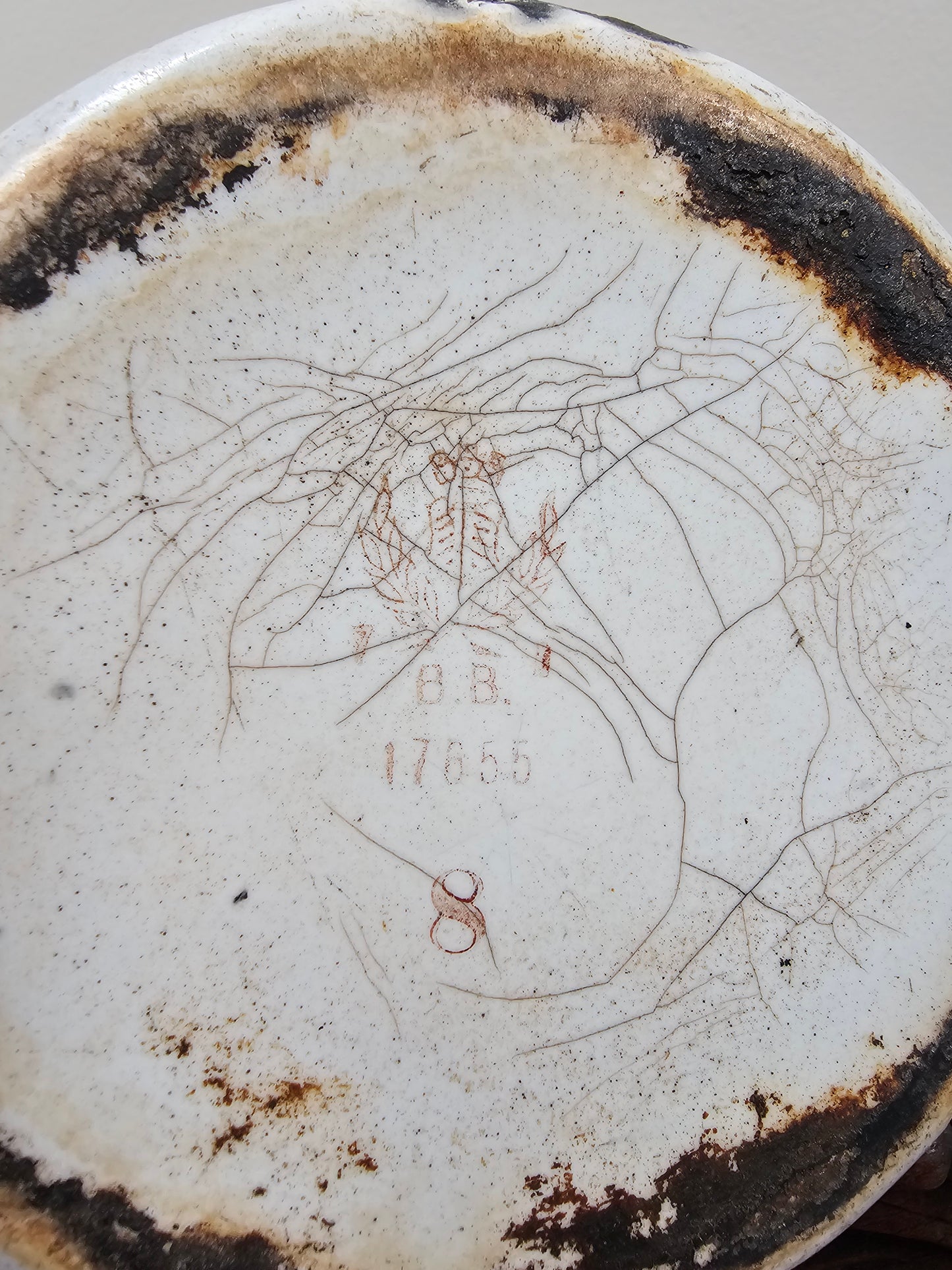 Vintage French Enamel Coffee Pot - Red Stripe with Rose Garland