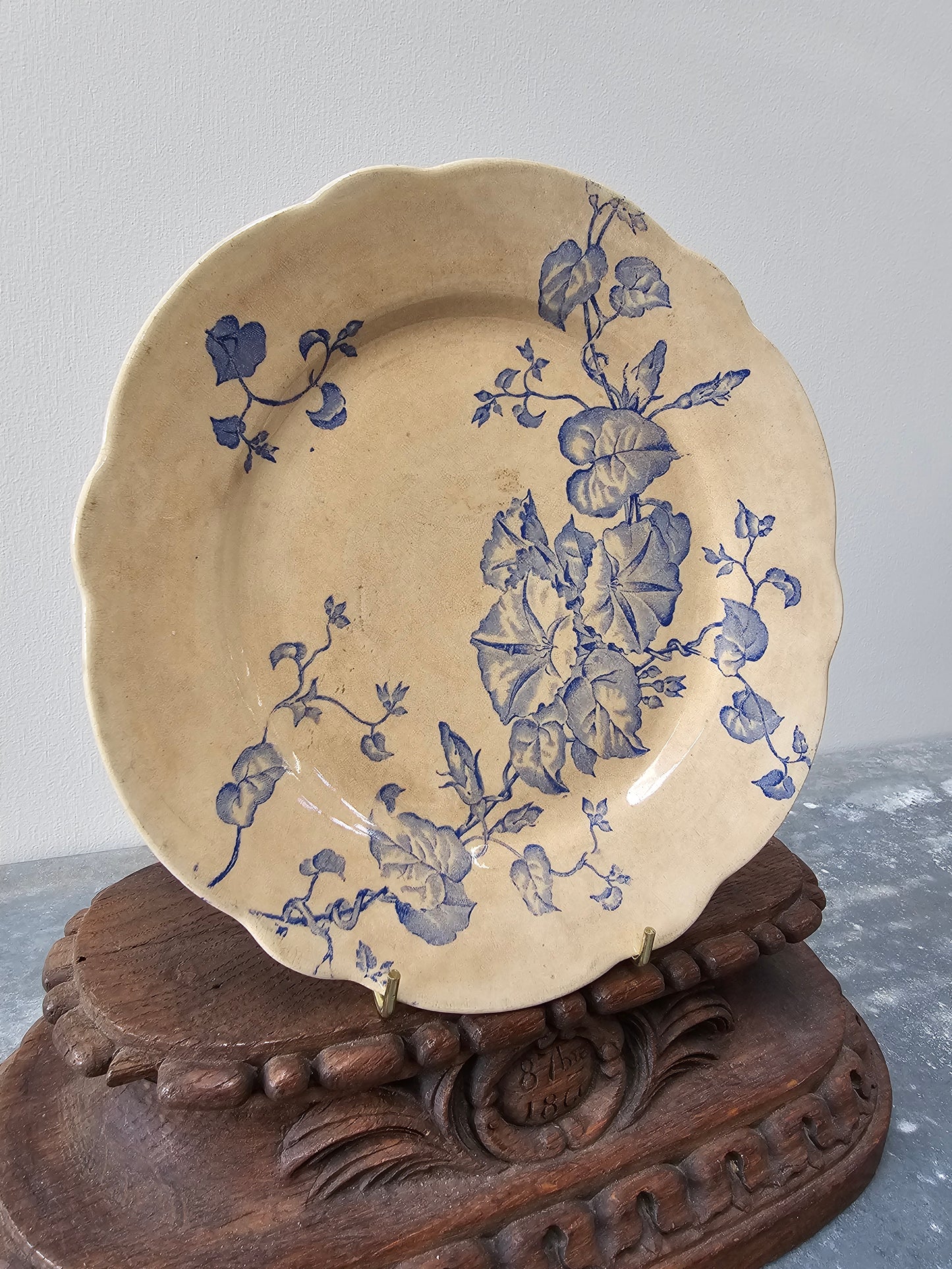 Antique Belgian 'Mouzin Lecat - Nimy, Liseron' Round Morning Glory Plate