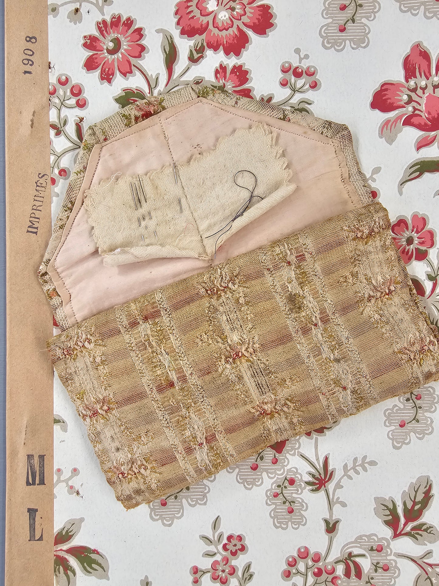 Antique French Silk Brocade Folding Needle Case