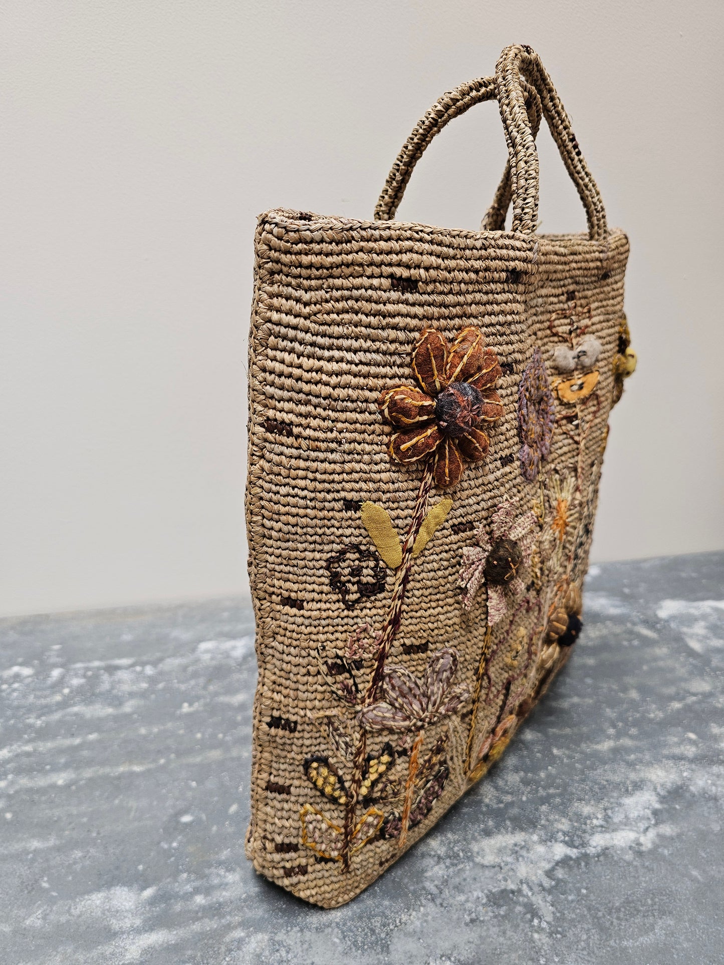 Sophie Digard Large Ecru Raffia Flower Garden Bag