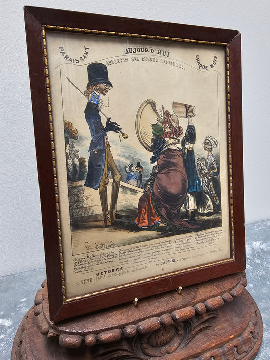 Antique French 1838 Framed Comedy Illustration