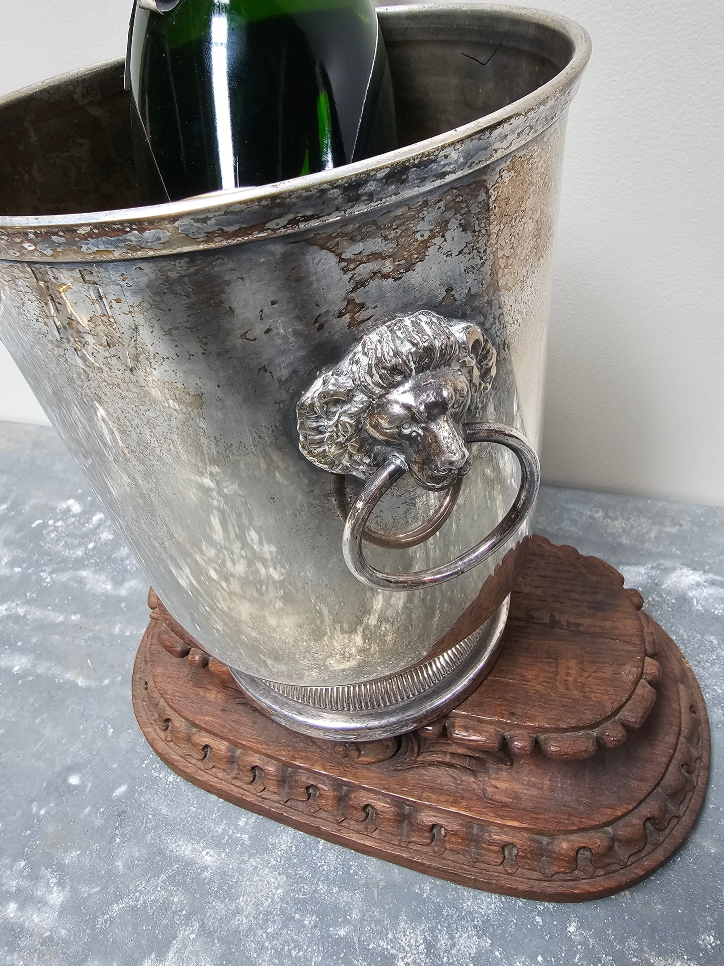 Vintage French Lion's Head Silver Champagne Bucket