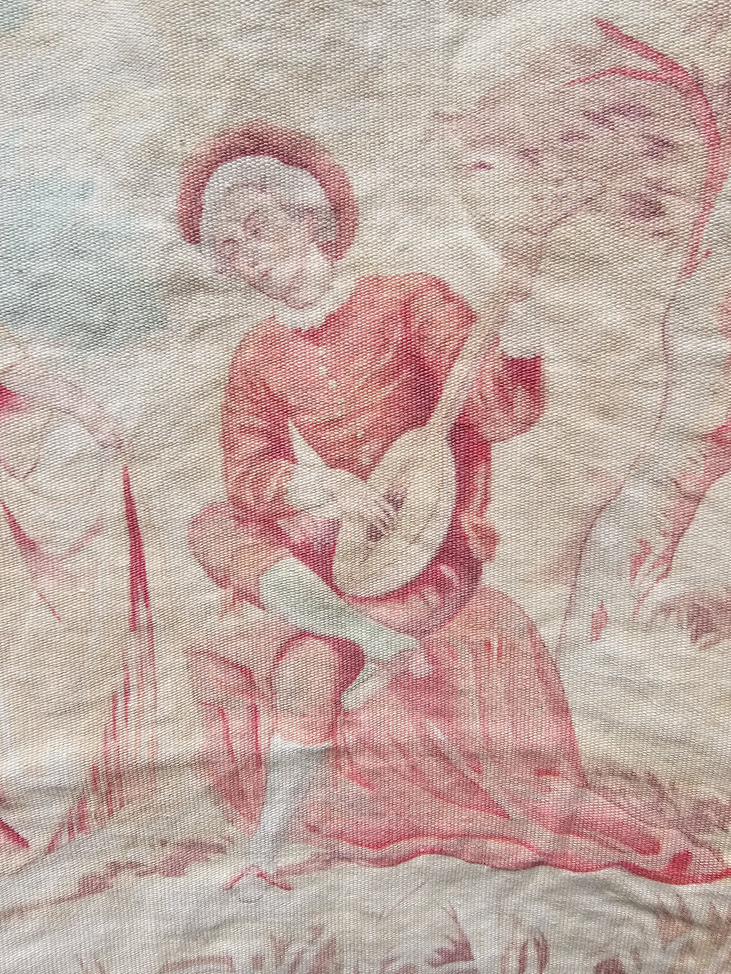 Antique French Pastel Toile Fabric Cotton Piece