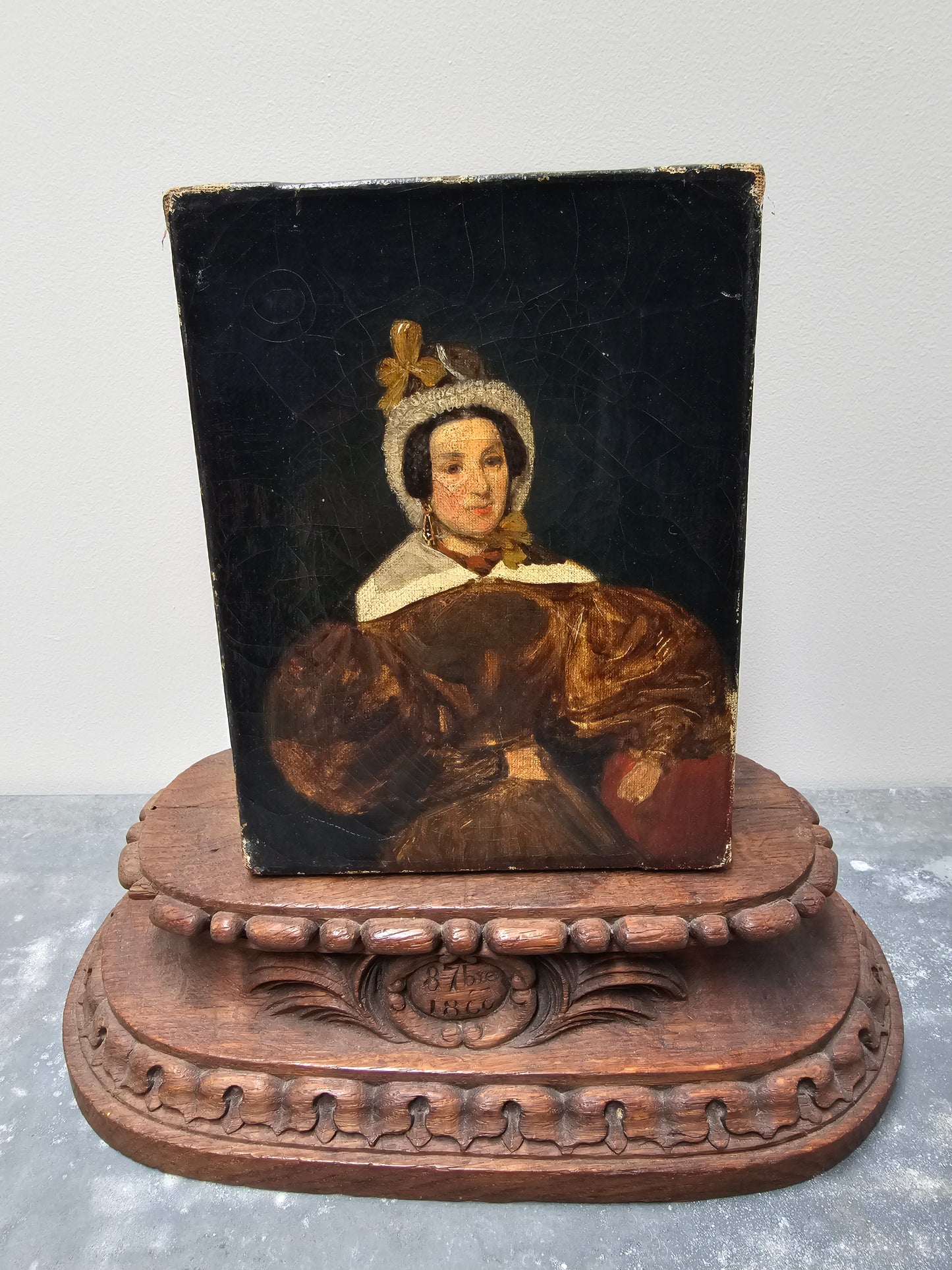 Antique French Noble Lady Petite Portrait Painting