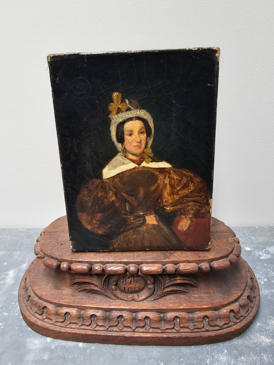 Antique French Noble Lady Petite Portrait Painting